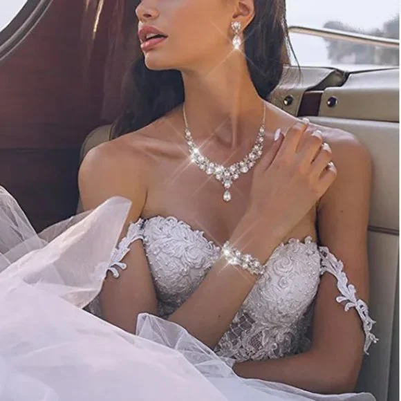 NEW Sparkling Bling Swarovski Crystal Rhinestone Wedding Necklace Set + … - Picture 15 of 16